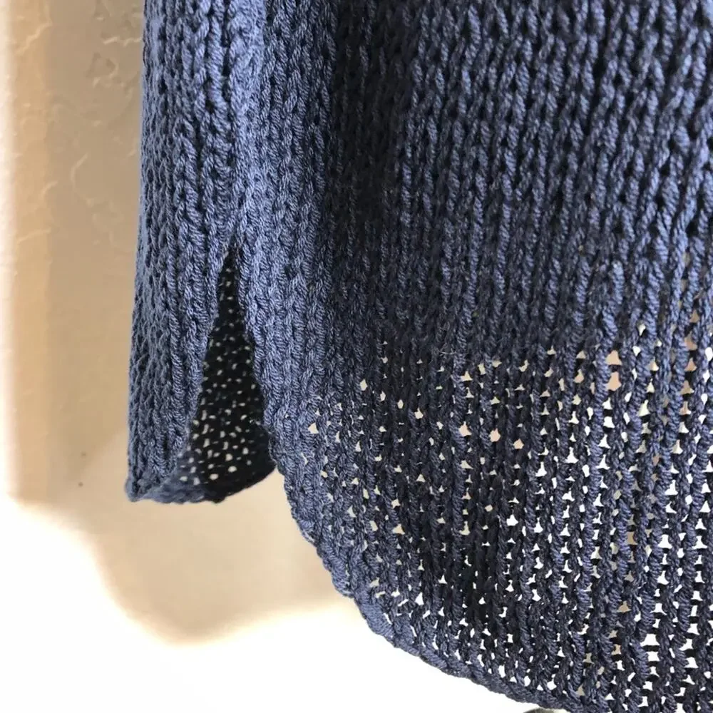 Wooden Ships navy white anchor nautical open knit sweater size Medium / Large ML - Picture 5 of 13